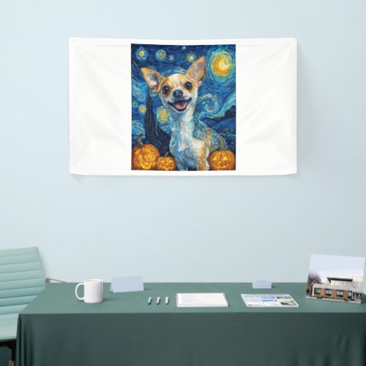 smiling chihuahua dog starry night by Van Gogh fin 横断幕 (トレードショー)