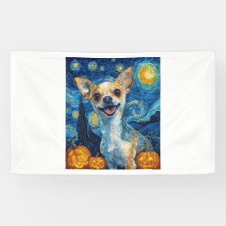 smiling chihuahua dog starry night by Van Gogh fin 横断幕