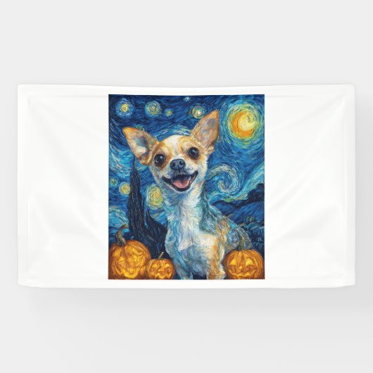 smiling chihuahua dog starry night by Van Gogh fin 横断幕 (横)