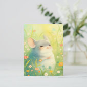 Smiling Chinchilla in Sunny Wildflower Meadow ポストカード (スタンド正面)