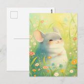 Smiling Chinchilla in Sunny Wildflower Meadow ポストカード (正面/裏面)
