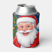 Smiling Christmas Santa Claus in Red Hat 缶クーラー (缶正面)