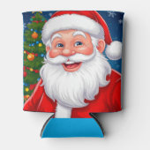 Smiling Christmas Santa Claus in Red Hat 缶クーラー (正面)