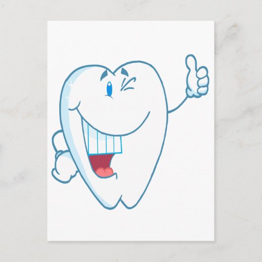 Smiling Clean Tooth漫画のキャラクターが親指を上げる.ai ポストカード (正面)