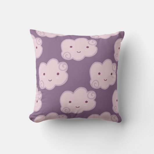 Smiling cloud sky seamless pattern on lilac backgr クッション (正面)