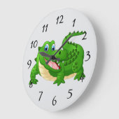 Smiling Crocodile Cartoon round clock ラージ壁時計 (傾斜)
