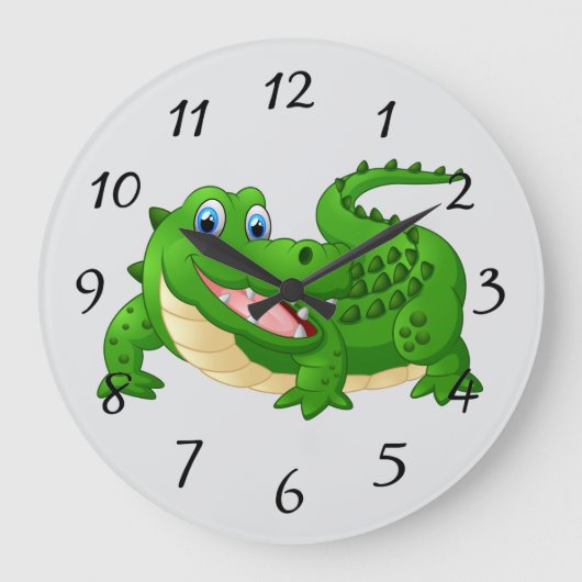 Smiling Crocodile Cartoon round clock ラージ壁時計 (正面)