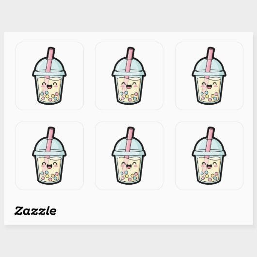 Smiling Cupcake – Cute Kawaii Illustration スクエアシール (シート)