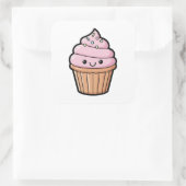 Smiling Cupcake – Cute Kawaii Illustration スクエアシール (バッグ)