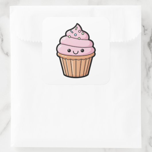 Smiling Cupcake – Cute Kawaii Illustration スクエアシール (バッグ)