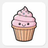 Smiling Cupcake – Cute Kawaii Illustration スクエアシール (正面)