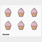 Smiling Cupcake – Cute Kawaii Illustration スクエアシール (シート)