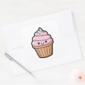 Smiling Cupcake – Cute Kawaii Illustration スクエアシール (封筒)
