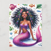 Smiling Dark-Skinned Mermaid With Pink Tail ポストカード (正面)