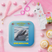 Smiling Dolphin Birthday Design ペーパープレート (パーティー)
