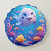 🌊 Smiling Dolphin in Bright Blue Waves 🐬✨ ラウンドクッション (裏面)