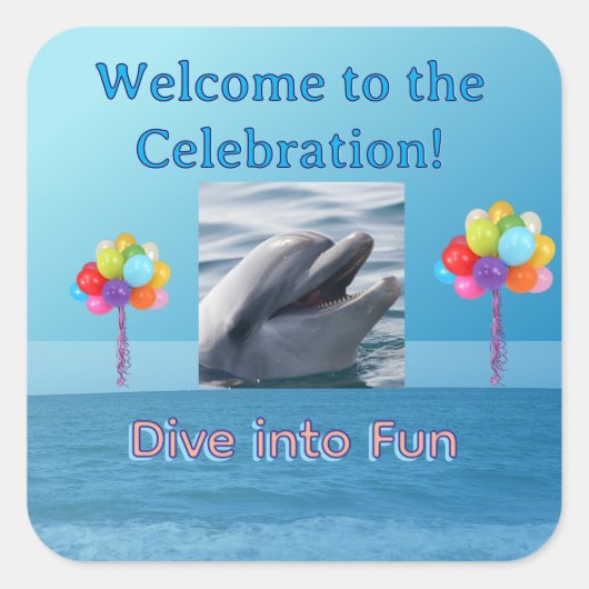 Smiling Dolphin Ocean Party スクエアシール (正面)