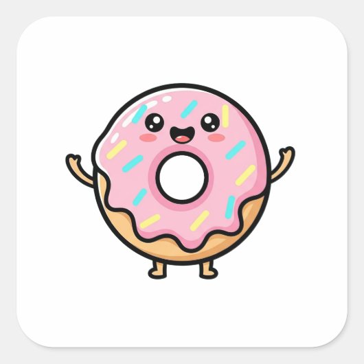 Smiling Donut – Cute Kawaii Illustration スクエアシール (正面)