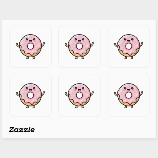 Smiling Donut – Cute Kawaii Illustration スクエアシール (シート)