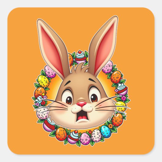 Smiling Easter Bunny – Floral Frame Autocolante スクエアシール (正面)