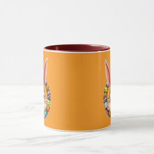 Smiling Easter Bunny – Floral Frame caneca マグカップ (中央)