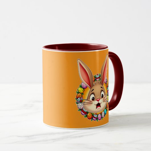 Smiling Easter Bunny – Floral Frame caneca マグカップ (正面右)