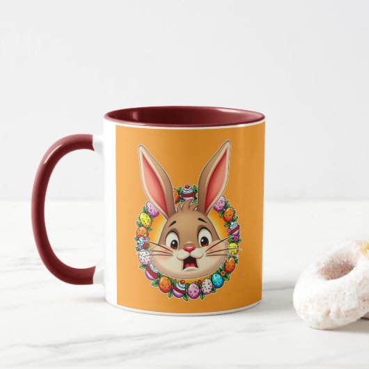 Smiling Easter Bunny – Floral Frame caneca マグカップ (ドーナツ)
