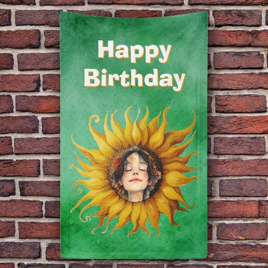 Smiling Face of Girl in Happy Birthday Sunflower 横断幕