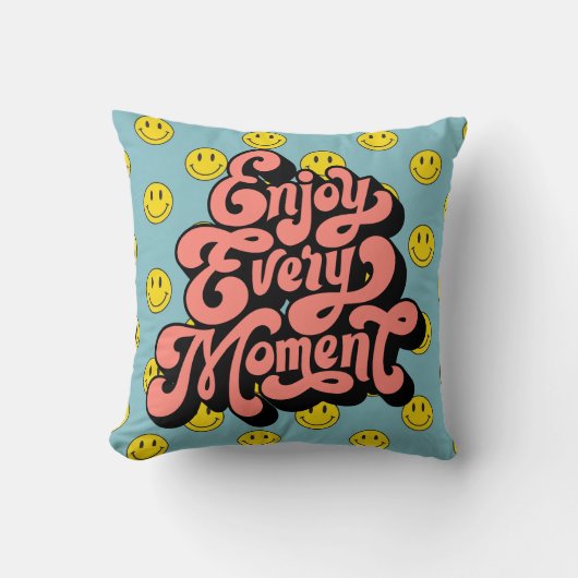 Smiling Face Pattern – Cute Yellow Smiles  custom  クッション (正面)