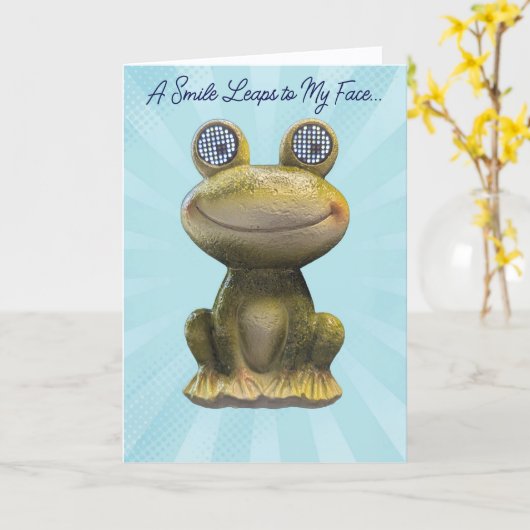 Smiling Frog Thinking of You カード (黄色い花)