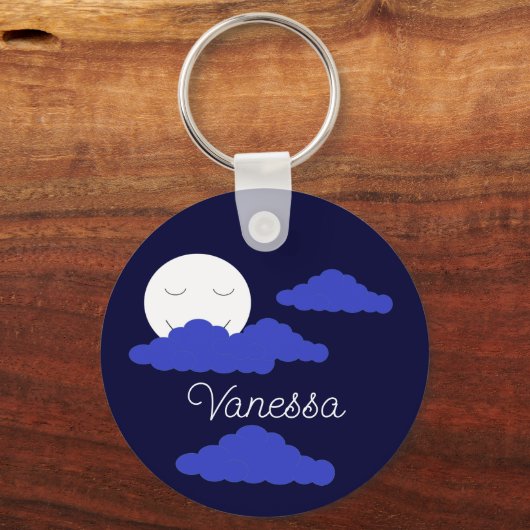 Smiling Full Moon with Clouds: Dark Blue キーホルダー (裏面)