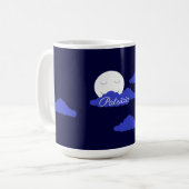 Smiling Full Moon with Clouds: Dark Blue コーヒーマグカップ (正面左)