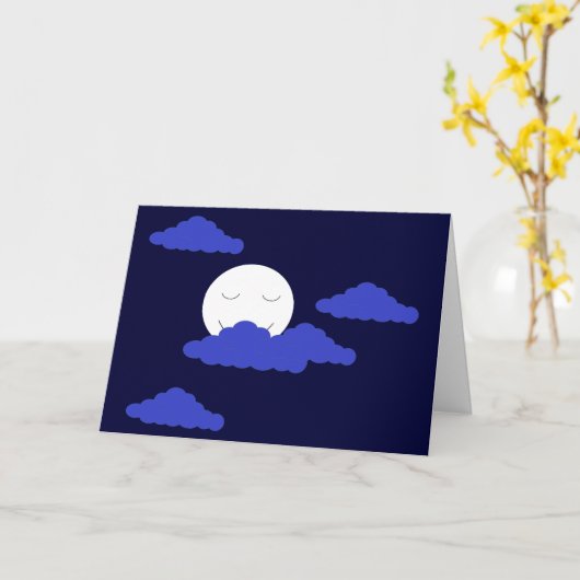 Smiling Full Moon with Clouds: Dark Blue Blank カード (黄色い花)