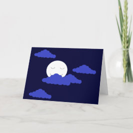 Smiling Full Moon with Clouds: Dark Blue Blank カード