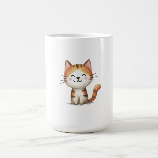 Smiling Ginger Tabby Kitten – Hand-Drawn Illustrat コーヒーマグカップ (中央)