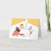 Smiling Girl and Cat in Elegant Dresses at Party  カード (正面)