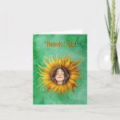 Smiling Girls Face in Middle of Yellow Sunflower サンキューカード (正面)