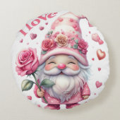 Smiling Gnome Holding a Pink Rose  ラウンドクッション (裏面)
