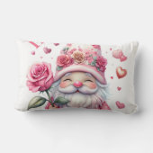 Smiling Gnome Holding a Pink Rose  ランバークッション (裏面)