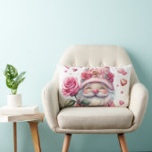 Smiling Gnome Holding a Pink Rose  ランバークッション (椅子)