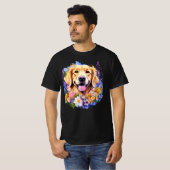 Smiling Golden Retriever Lavender Bouquet Tシャツ (正面フル)