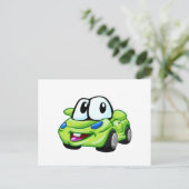 Smiling Green車の漫画 – 背景の色を選択 ポストカード (スタンド正面)
