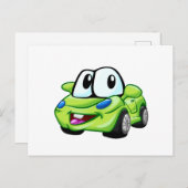 Smiling Green車の漫画 – 背景の色を選択 ポストカード (正面/裏面)