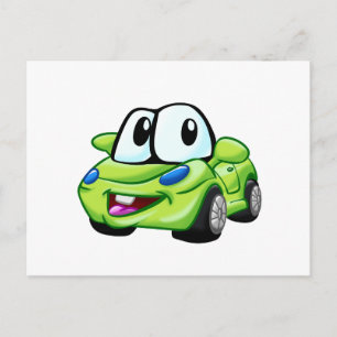 Smiling Green車の漫画 – 背景の色を選択 ポストカード