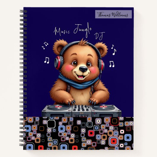 Smiling Grizzly Bear DJ、Happy Music Jungle ノートブック (正面)