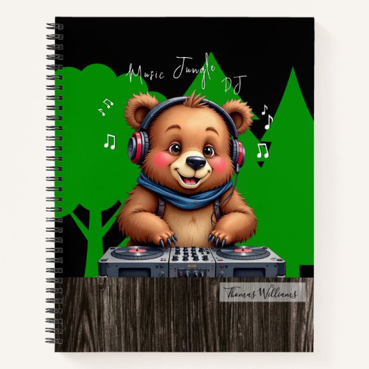 Smiling Grizzly Bear DJ、Happy Music Jungle ノートブック (正面)