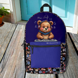 Smiling Grizzly Bear DJ、Happy Music Jungle プリントバックパック