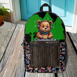 Smiling Grizzly Bear DJ、Music Jungle Dance Fusion プリントバックパック