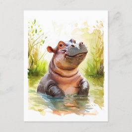 Smiling Hippo in Water シーズンポストカード