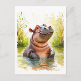 Smiling Hippo in Water シーズンポストカード